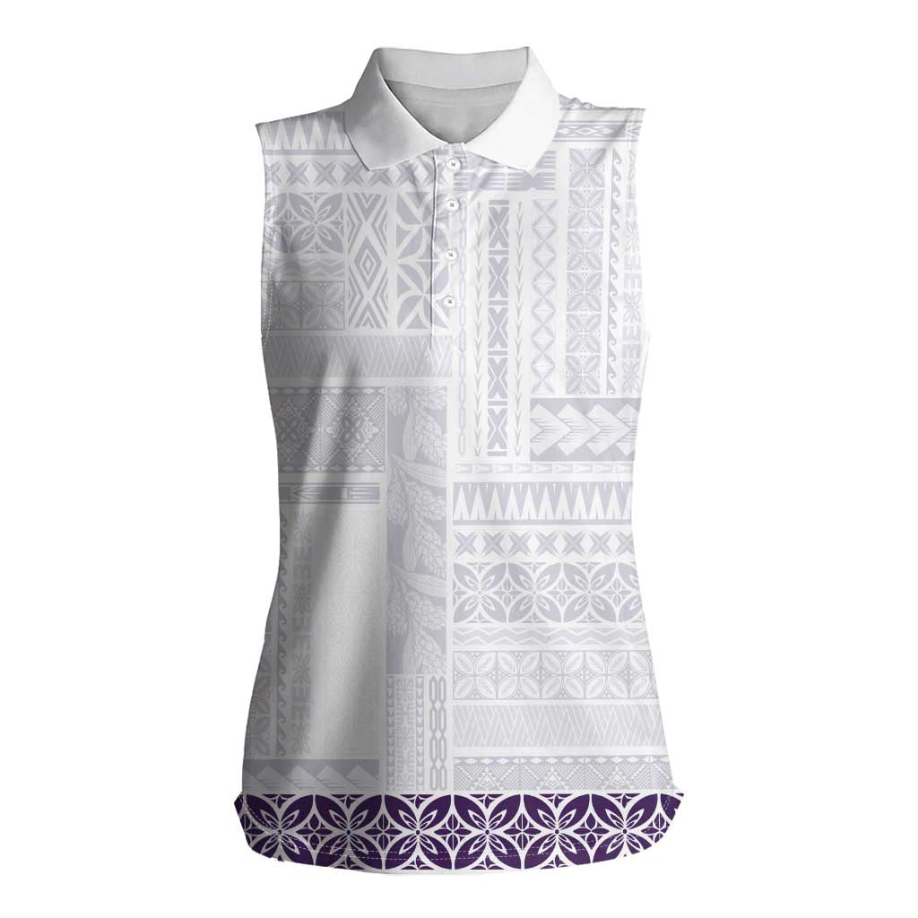 Samoa Siapo Purple Trimmed Women Sleeveless Polo Shirt Samoa White Sunday - Polynesian Pride