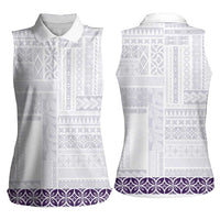 Samoa Siapo Purple Trimmed Women Sleeveless Polo Shirt Samoa White Sunday - Polynesian Pride