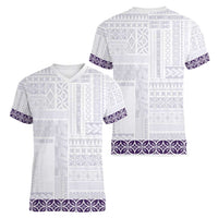 Samoa Siapo Purple Trimmed Women V-Neck T-Shirt Samoa White Sunday - Polynesian Pride