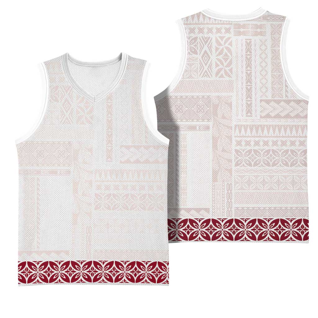 Samoa Siapo Red Trimmed Basketball Jersey Samoa White Sunday - Polynesian Pride