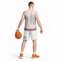 Samoa Siapo Red Trimmed Basketball Jersey Samoa White Sunday - Polynesian Pride