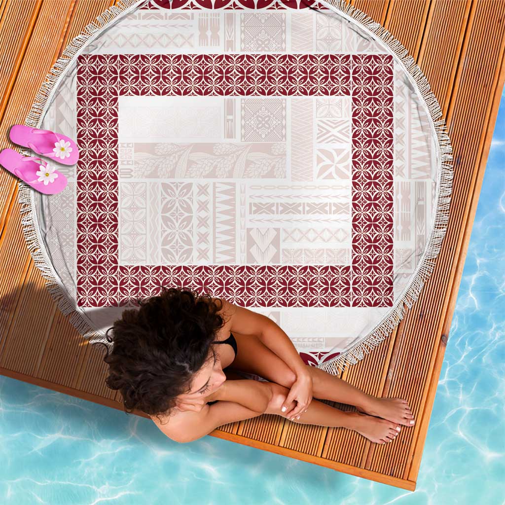 Samoa Siapo Red Trimmed Beach Blanket Samoa White Sunday LT01 - Polynesian Pride