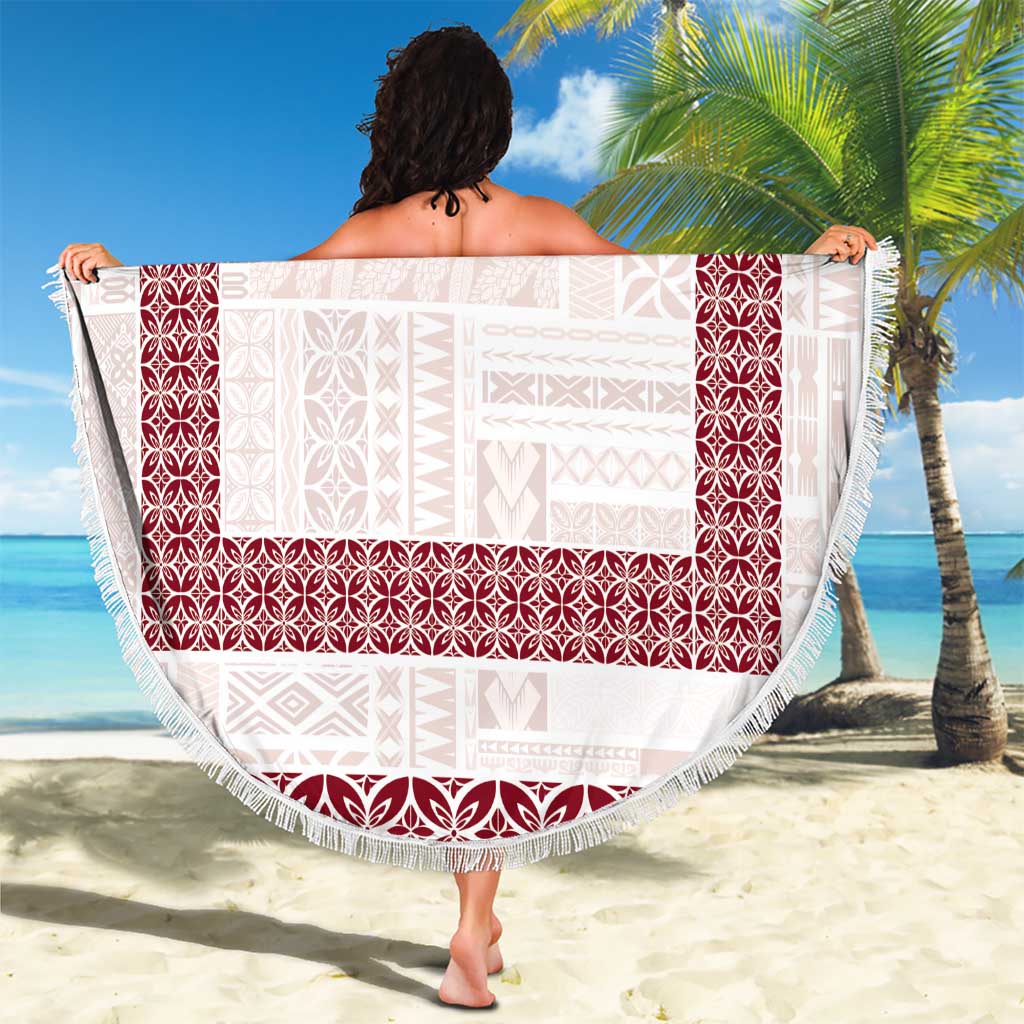 Samoa Siapo Red Trimmed Beach Blanket Samoa White Sunday LT01 - Polynesian Pride