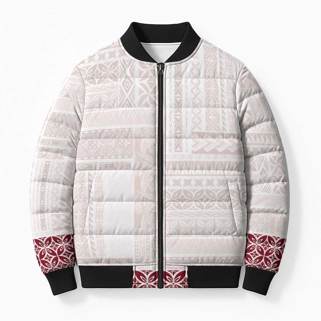 Samoa Siapo Red Trimmed Bomber Puffer Jacket Samoa White Sunday LT01 Unisex Red - Polynesian Pride