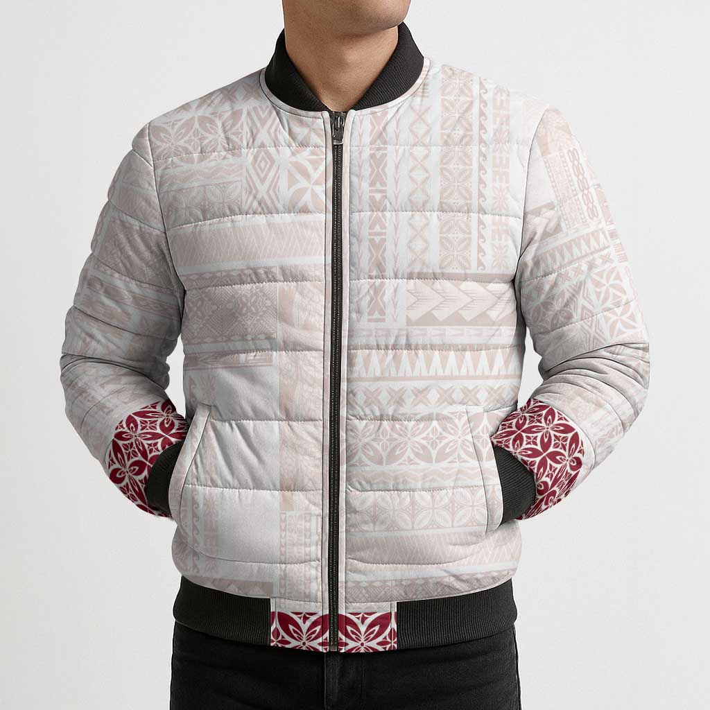 Samoa Siapo Red Trimmed Bomber Puffer Jacket Samoa White Sunday LT01 - Polynesian Pride