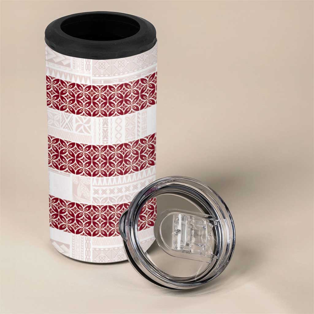 Samoa Siapo Red Trimmed 4 in 1 Can Cooler Tumbler Samoa White Sunday - Polynesian Pride