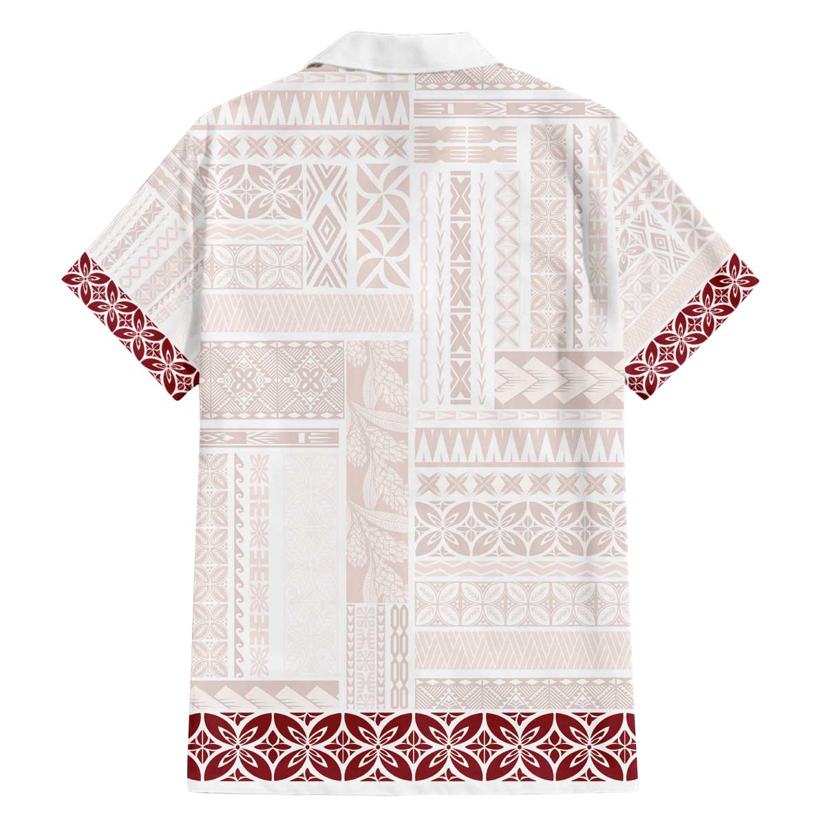 Samoa Siapo Red Trimmed Family Matching Off The Shoulder Long Sleeve Dress and Hawaiian Shirt Samoa White Sunday - Polynesian Pride