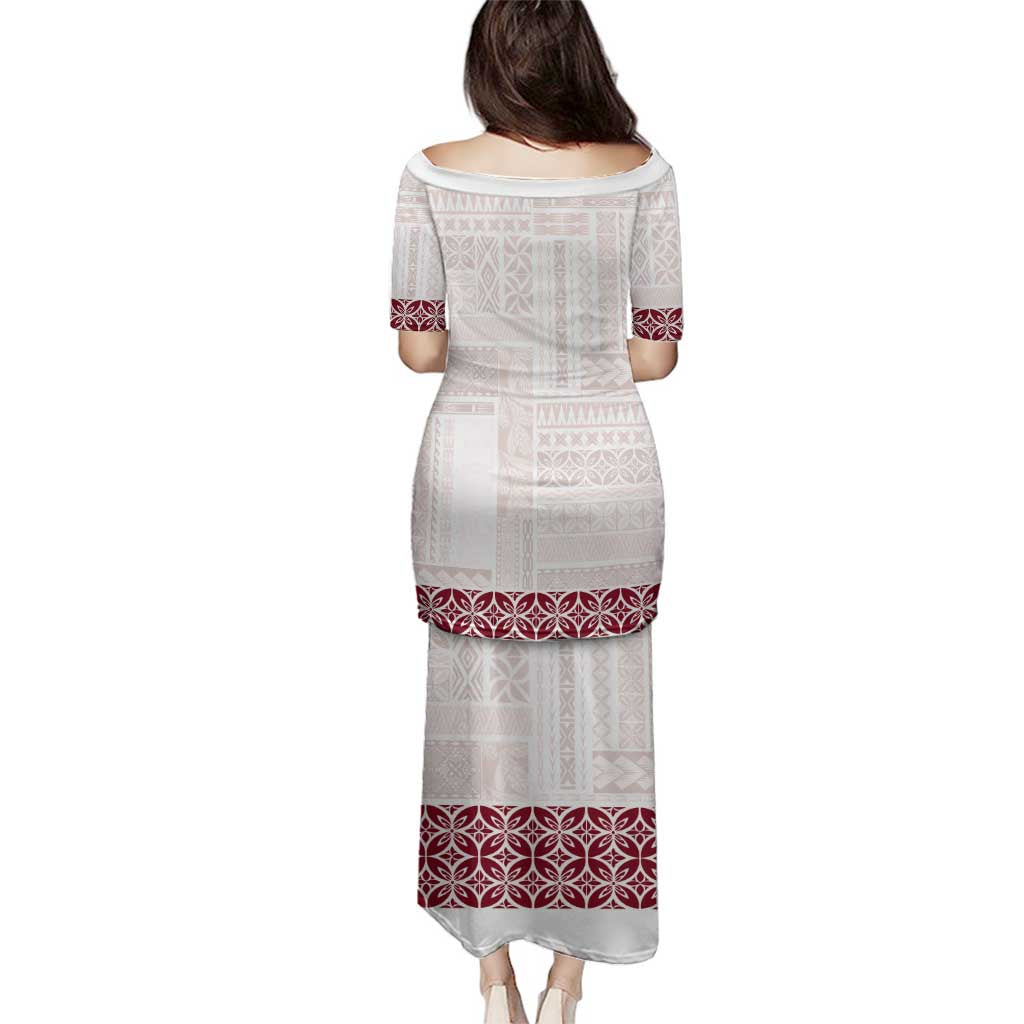 Samoa Siapo Red Trimmed Family Matching Puletasi and Hawaiian Shirt Samoa White Sunday - Polynesian Pride