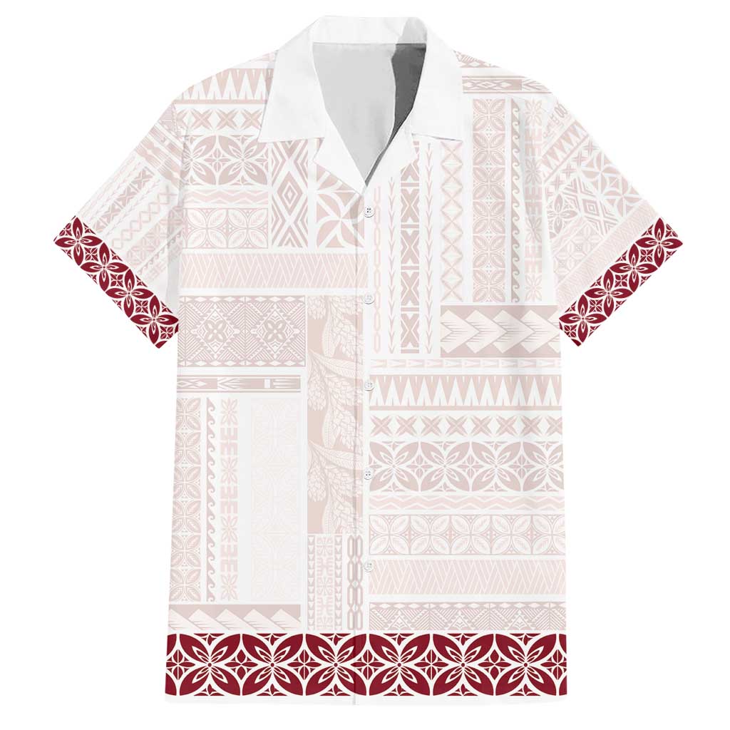 Samoa Siapo Red Trimmed Family Matching Short Sleeve Bodycon Dress and Hawaiian Shirt Samoa White Sunday - Polynesian Pride
