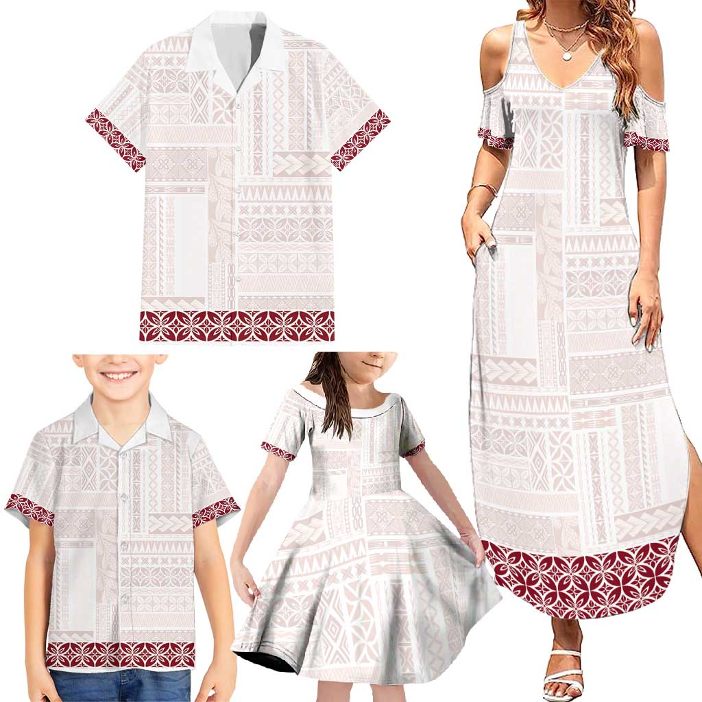 Samoa Siapo Red Trimmed Family Matching Summer Maxi Dress and Hawaiian Shirt Samoa White Sunday - Polynesian Pride