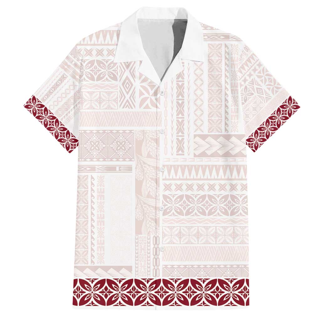 Samoa Siapo Red Trimmed Family Matching Tank Maxi Dress and Hawaiian Shirt Samoa White Sunday - Polynesian Pride