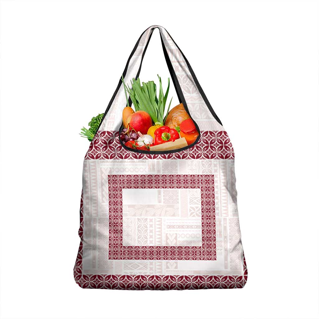 Samoa Siapo Red Trimmed Grocery Bag Samoa White Sunday - Polynesian Pride