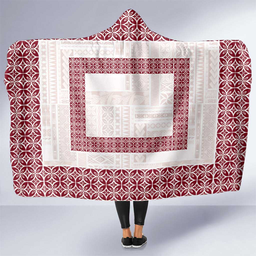 Samoa Siapo Red Trimmed Hooded Blanket Samoa White Sunday - Polynesian Pride