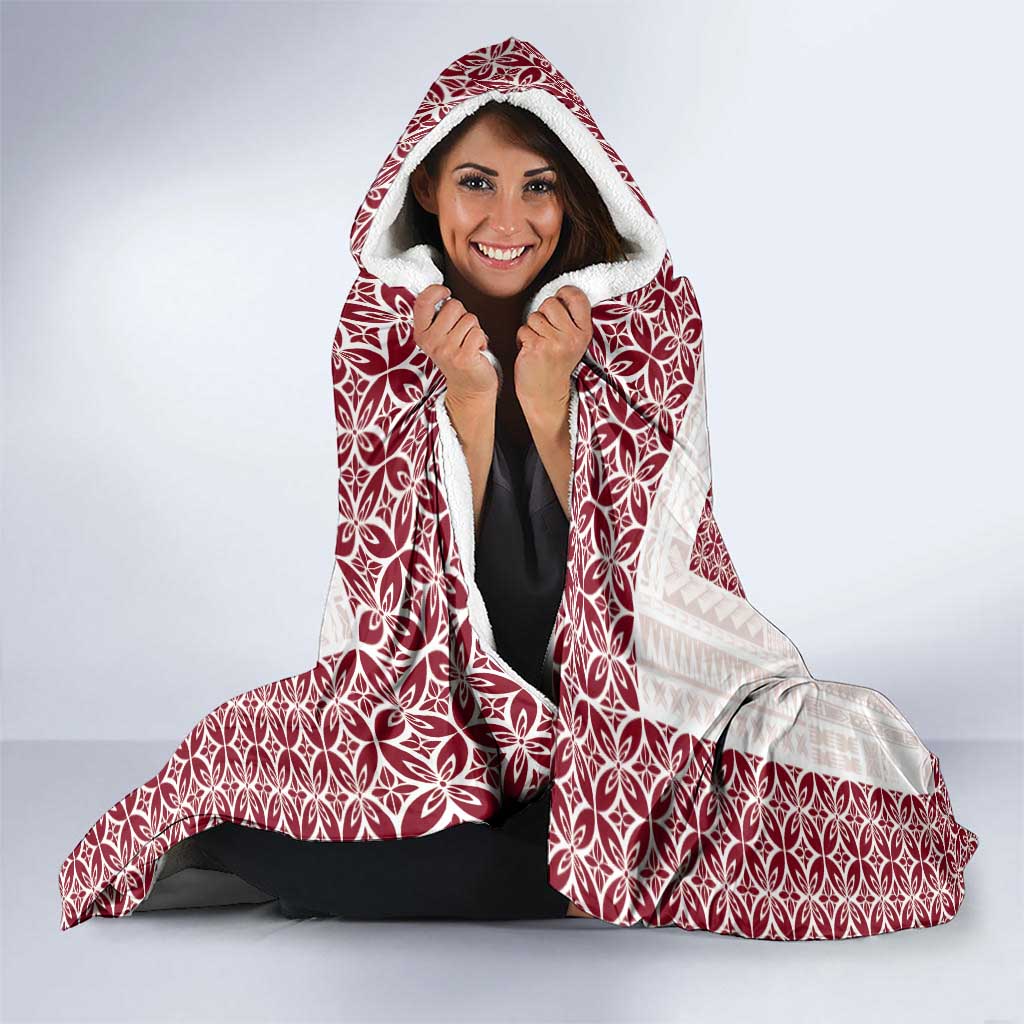 Samoa Siapo Red Trimmed Hooded Blanket Samoa White Sunday - Polynesian Pride