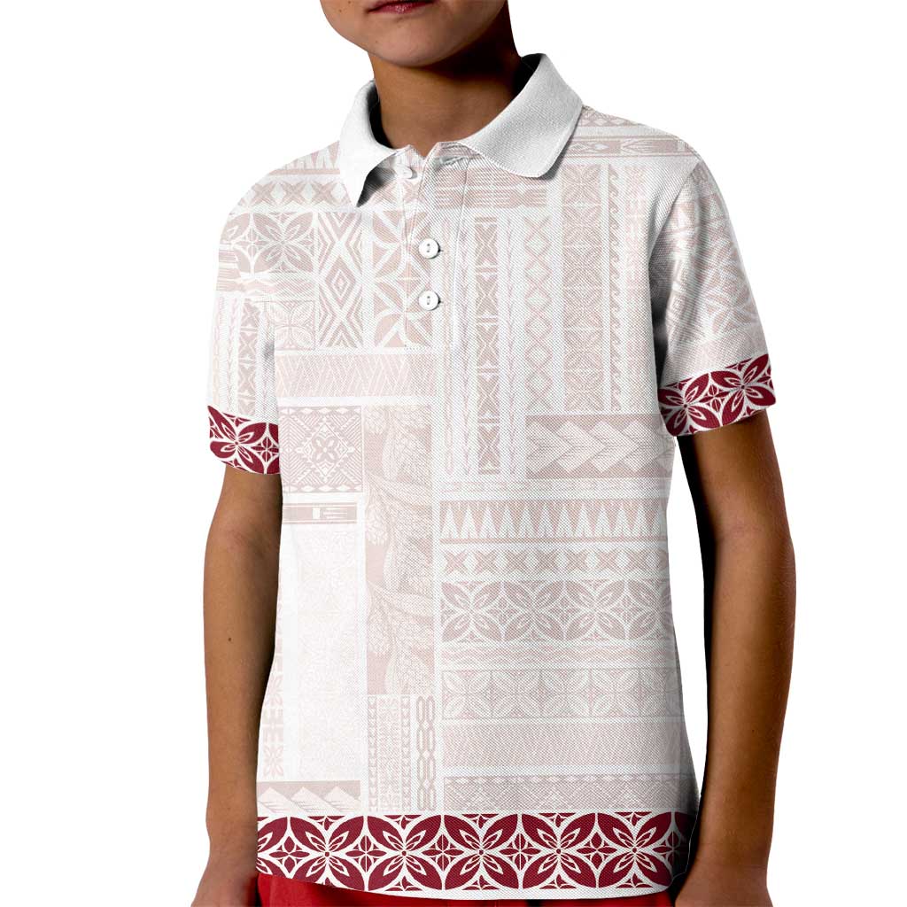 Samoa Siapo Red Trimmed Kid Polo Shirt Samoa White Sunday - Polynesian Pride