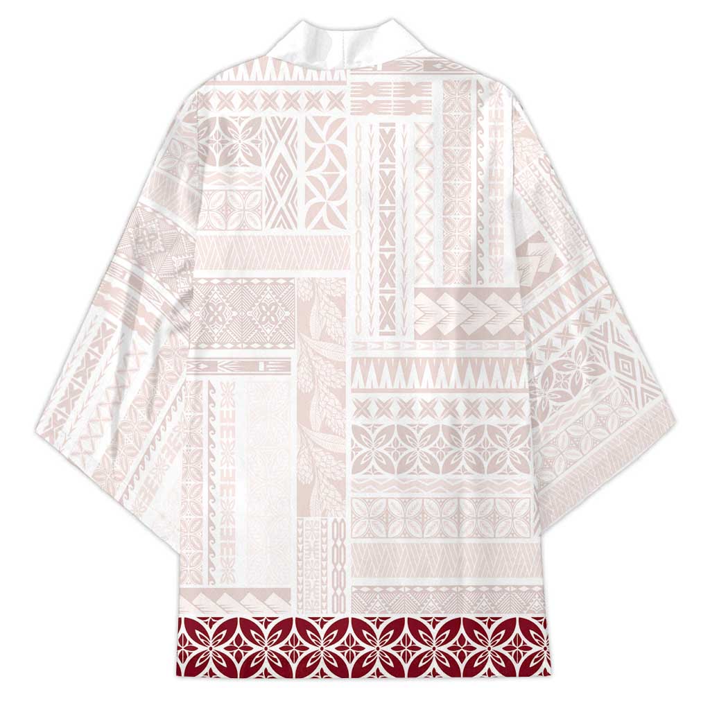 Samoa Siapo Red Trimmed Kimono Samoa White Sunday - Polynesian Pride