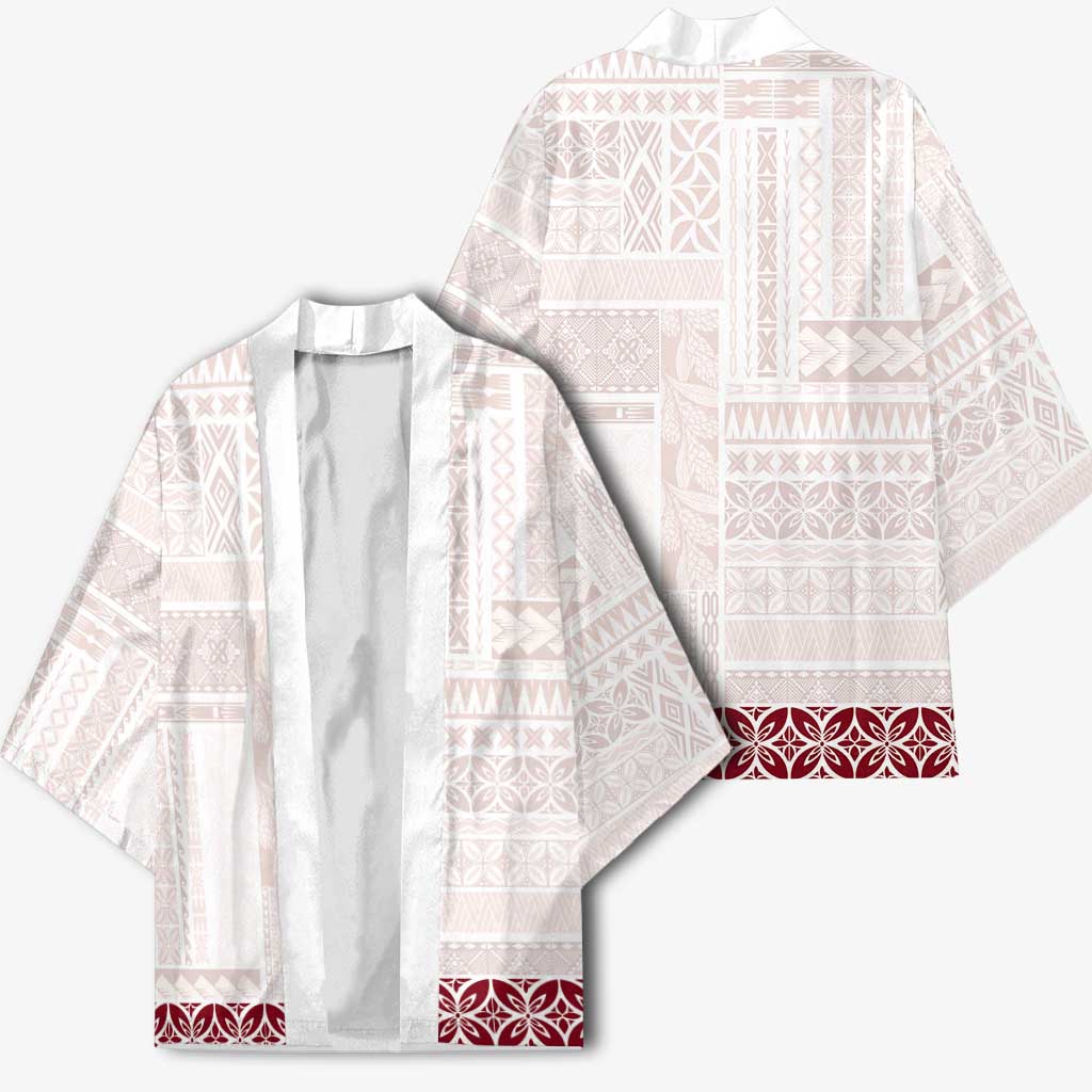 Samoa Siapo Red Trimmed Kimono Samoa White Sunday - Polynesian Pride