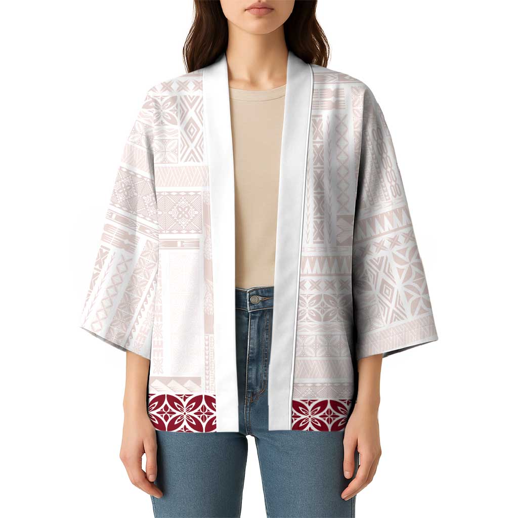 Samoa Siapo Red Trimmed Kimono Samoa White Sunday - Polynesian Pride