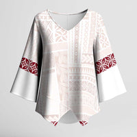 Samoa Siapo Red Trimmed Kimono Sleeve Blouse Samoa White Sunday - Polynesian Pride