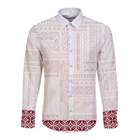 Samoa Siapo Red Trimmed Long Sleeve Button Shirt Samoa White Sunday - Polynesian Pride