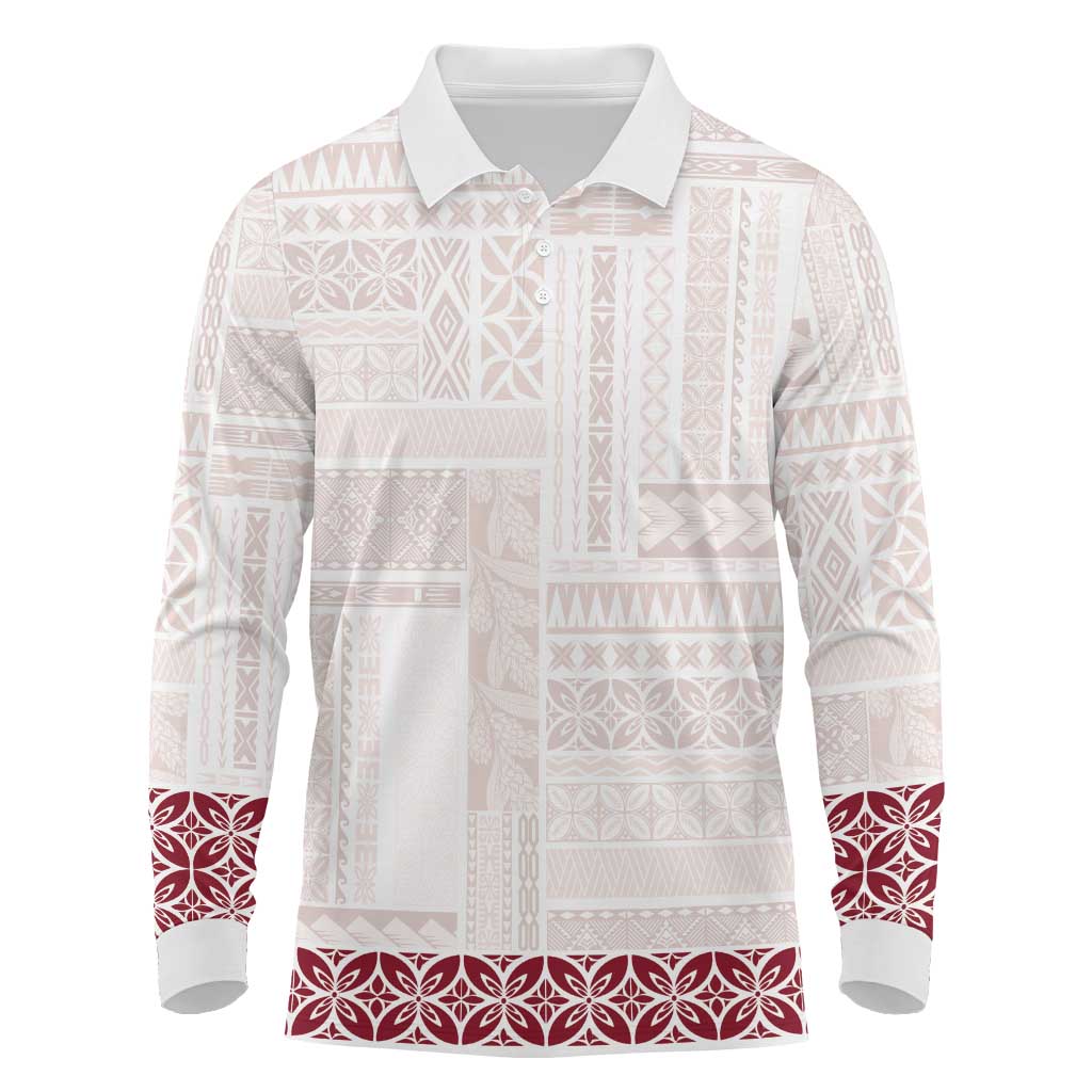 Samoa Siapo Red Trimmed Long Sleeve Polo Shirt Samoa White Sunday - Polynesian Pride