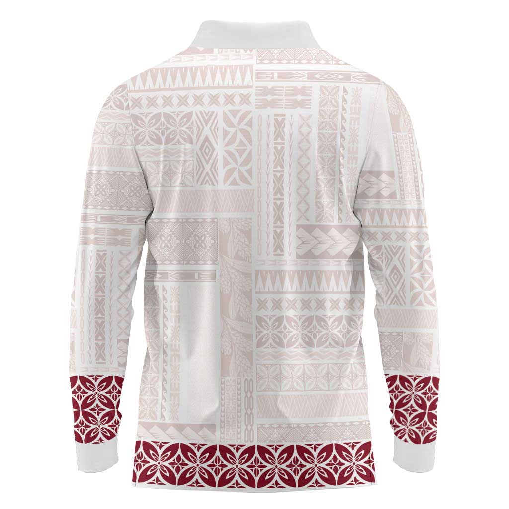 Samoa Siapo Red Trimmed Long Sleeve Polo Shirt Samoa White Sunday - Polynesian Pride