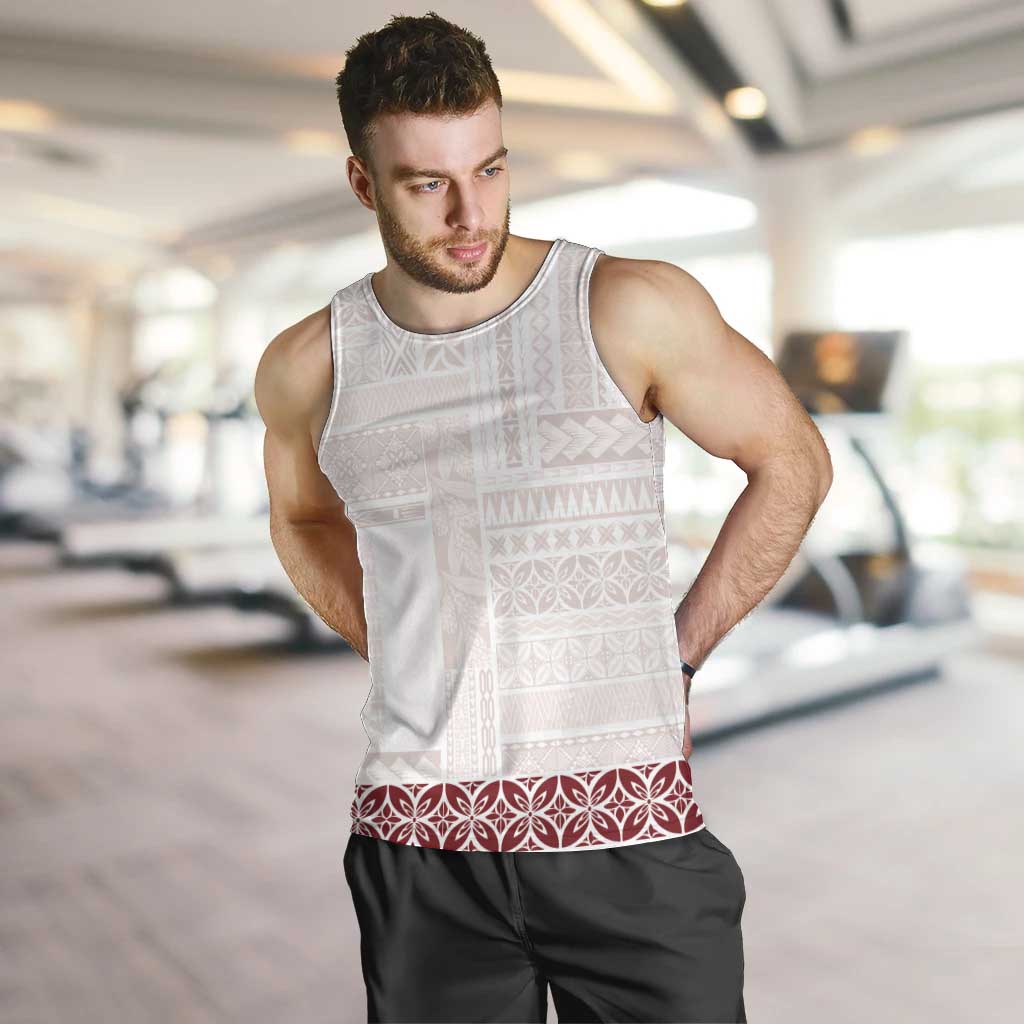 Samoa Siapo Red Trimmed Men Tank Top Samoa White Sunday - Polynesian Pride