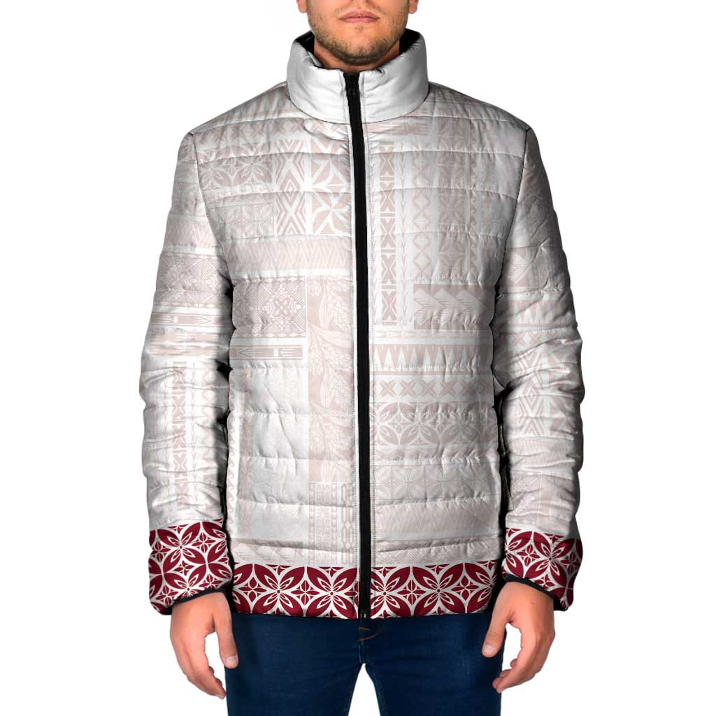 Samoa Siapo Red Trimmed Padded Jacket Samoa White Sunday LT01 Men Red - Polynesian Pride