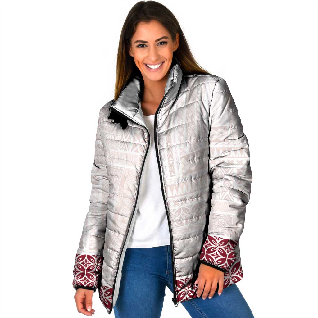 Samoa Siapo Red Trimmed Padded Jacket Samoa White Sunday LT01 Women Red - Polynesian Pride