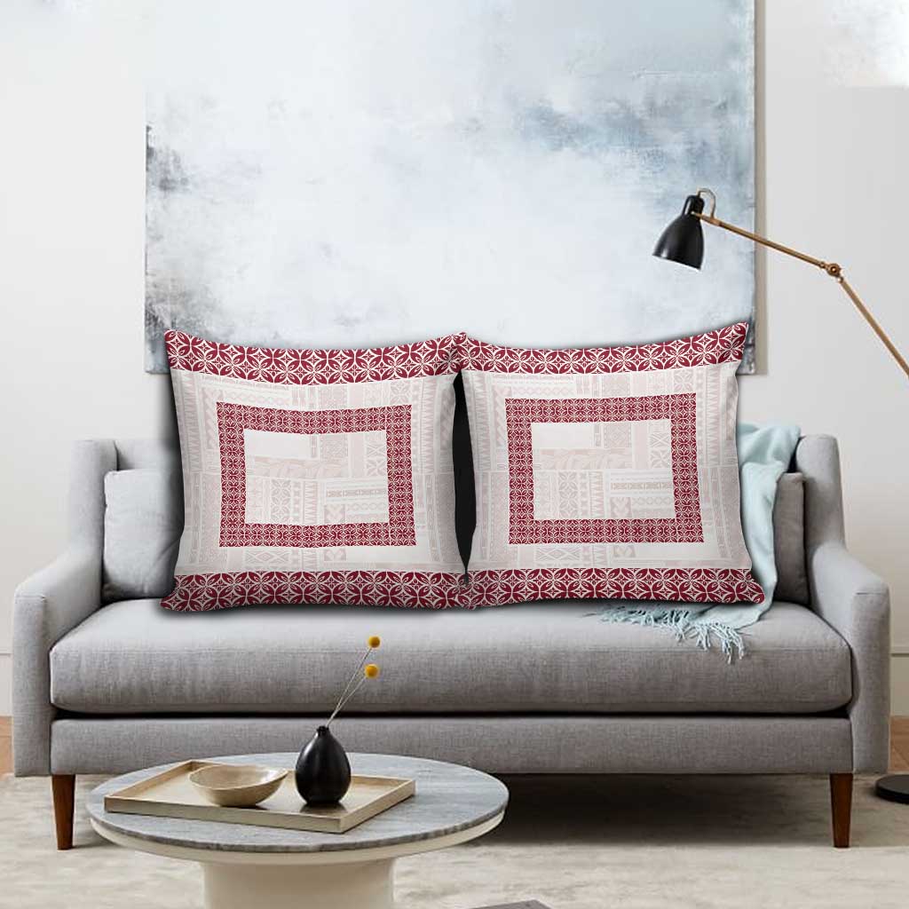 Samoa Siapo Red Trimmed Pillow Cover Samoa White Sunday - Polynesian Pride
