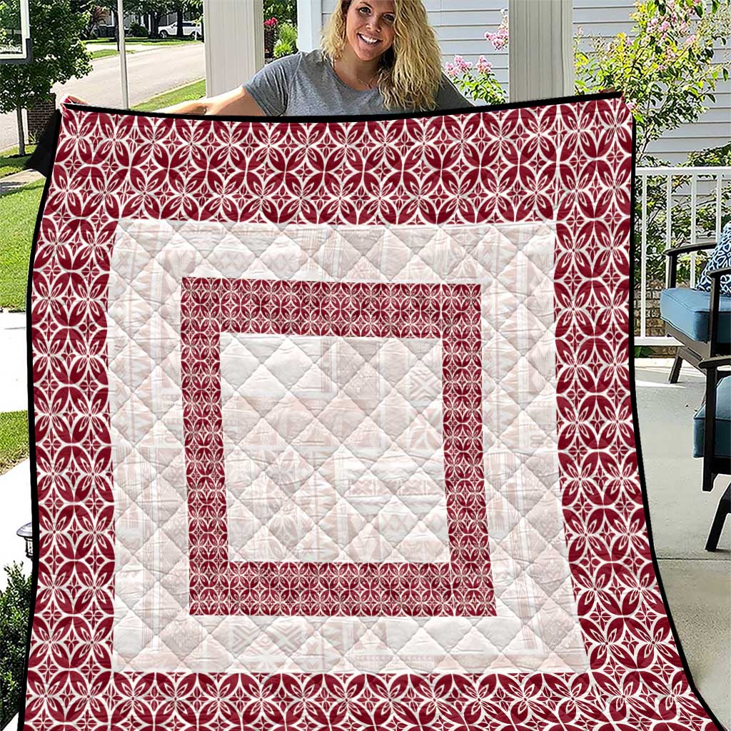 Samoa Siapo Red Trimmed Quilt Samoa White Sunday - Polynesian Pride