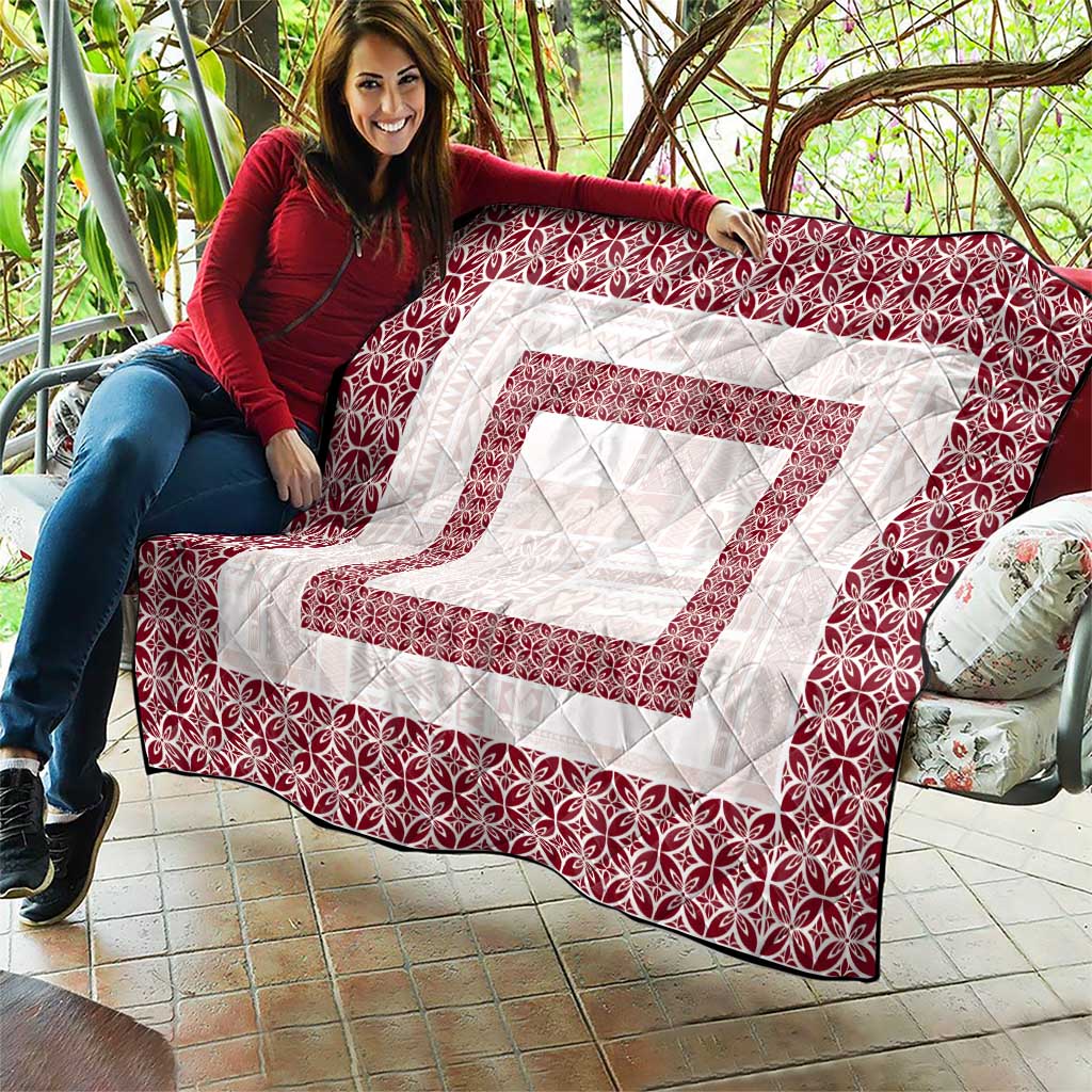 Samoa Siapo Red Trimmed Quilt Samoa White Sunday - Polynesian Pride