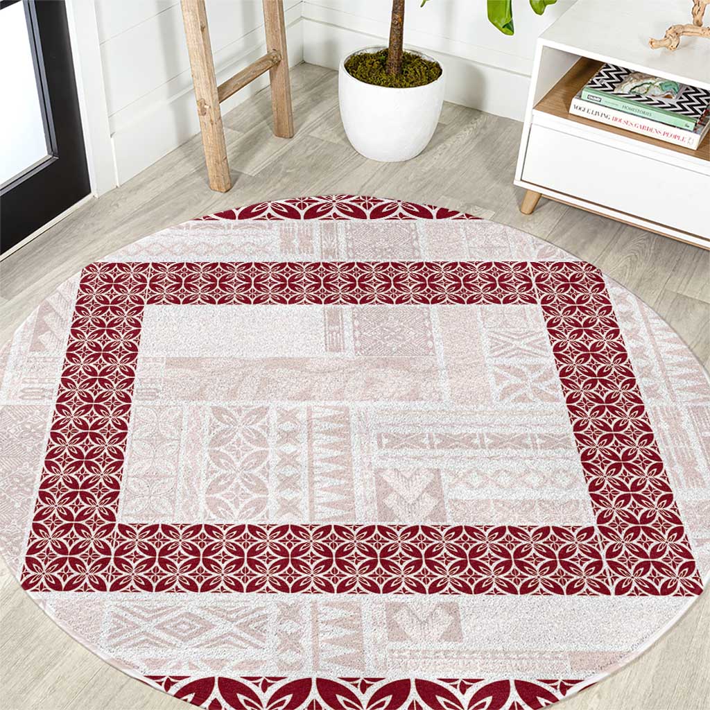 Samoa Siapo Red Trimmed Round Carpet Samoa White Sunday - Polynesian Pride