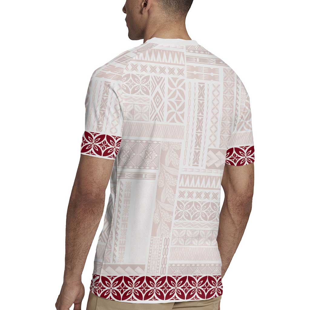 Samoa Siapo Red Trimmed Rugby Jersey Samoa White Sunday - Polynesian Pride