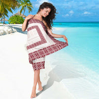 Samoa Siapo Red Trimmed Sarong Samoa White Sunday - Polynesian Pride