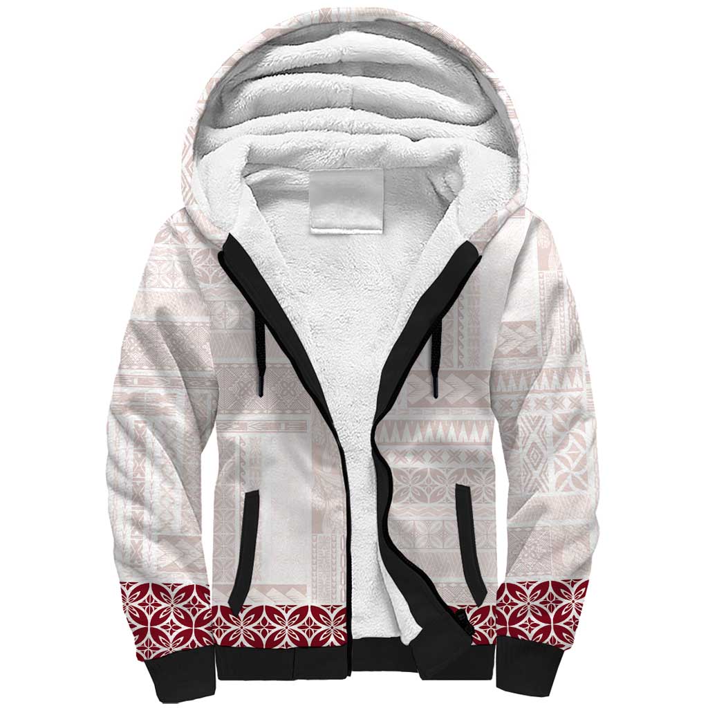 Samoa Siapo Red Trimmed Sherpa Hoodie Samoa White Sunday LT01 Unisex Red - Polynesian Pride