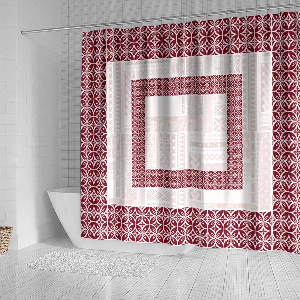 Samoa Siapo Red Trimmed Shower Curtain Samoa White Sunday - Polynesian Pride