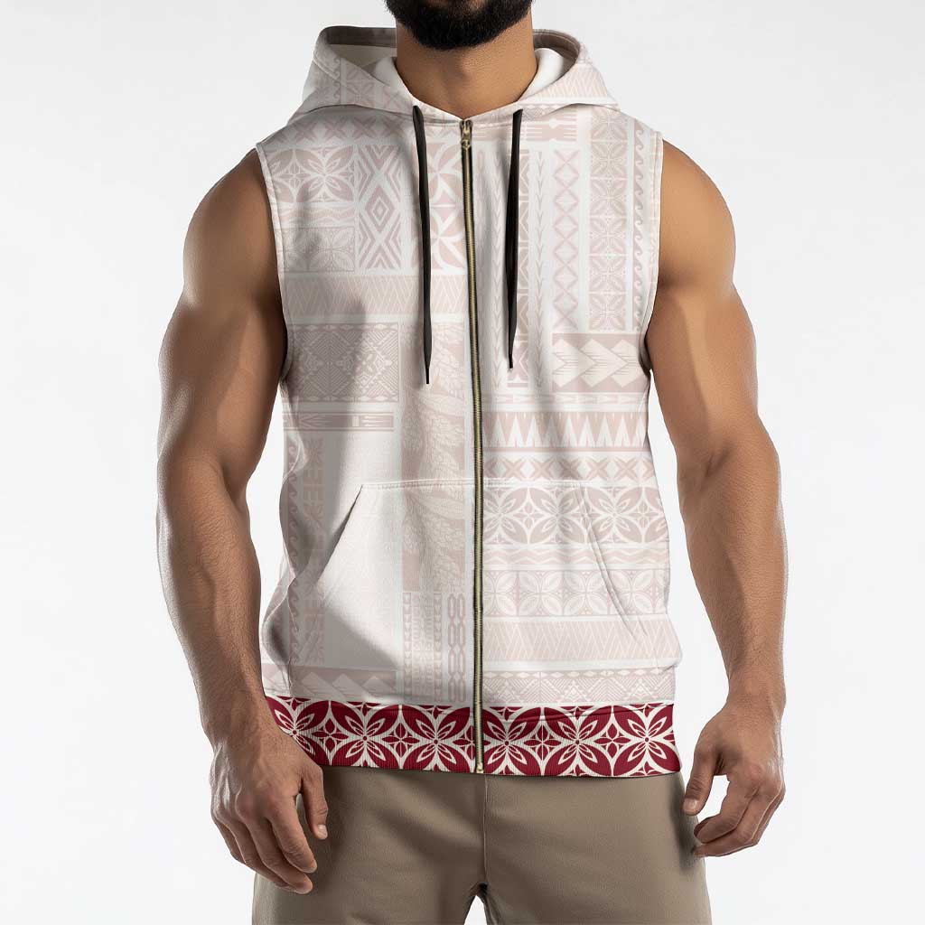 Samoa Siapo Red Trimmed Sleeveless Zip Hoodie Samoa White Sunday - Polynesian Pride