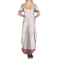 Samoa Siapo Red Trimmed Summer Maxi Dress Samoa White Sunday - Polynesian Pride