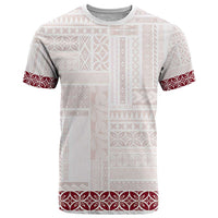 Samoa Siapo Red Trimmed T Shirt Samoa White Sunday - Polynesian Pride
