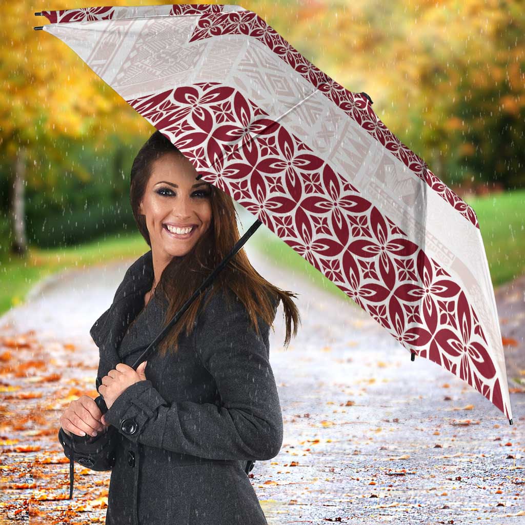 Samoa Siapo Red Trimmed Umbrella Samoa White Sunday - Polynesian Pride