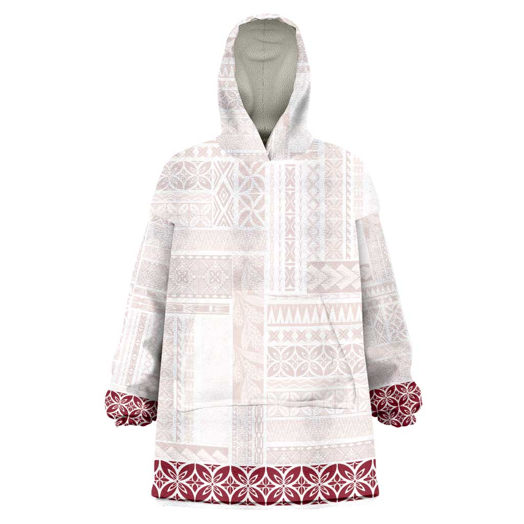 Samoa Siapo Red Trimmed Wearable Blanket Hoodie Samoa White Sunday LT01 One Size Red - Polynesian Pride