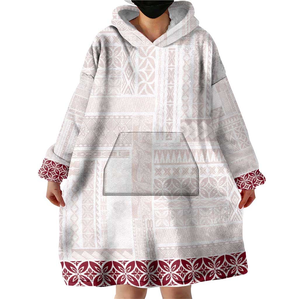Samoa Siapo Red Trimmed Wearable Blanket Hoodie Samoa White Sunday LT01 - Polynesian Pride