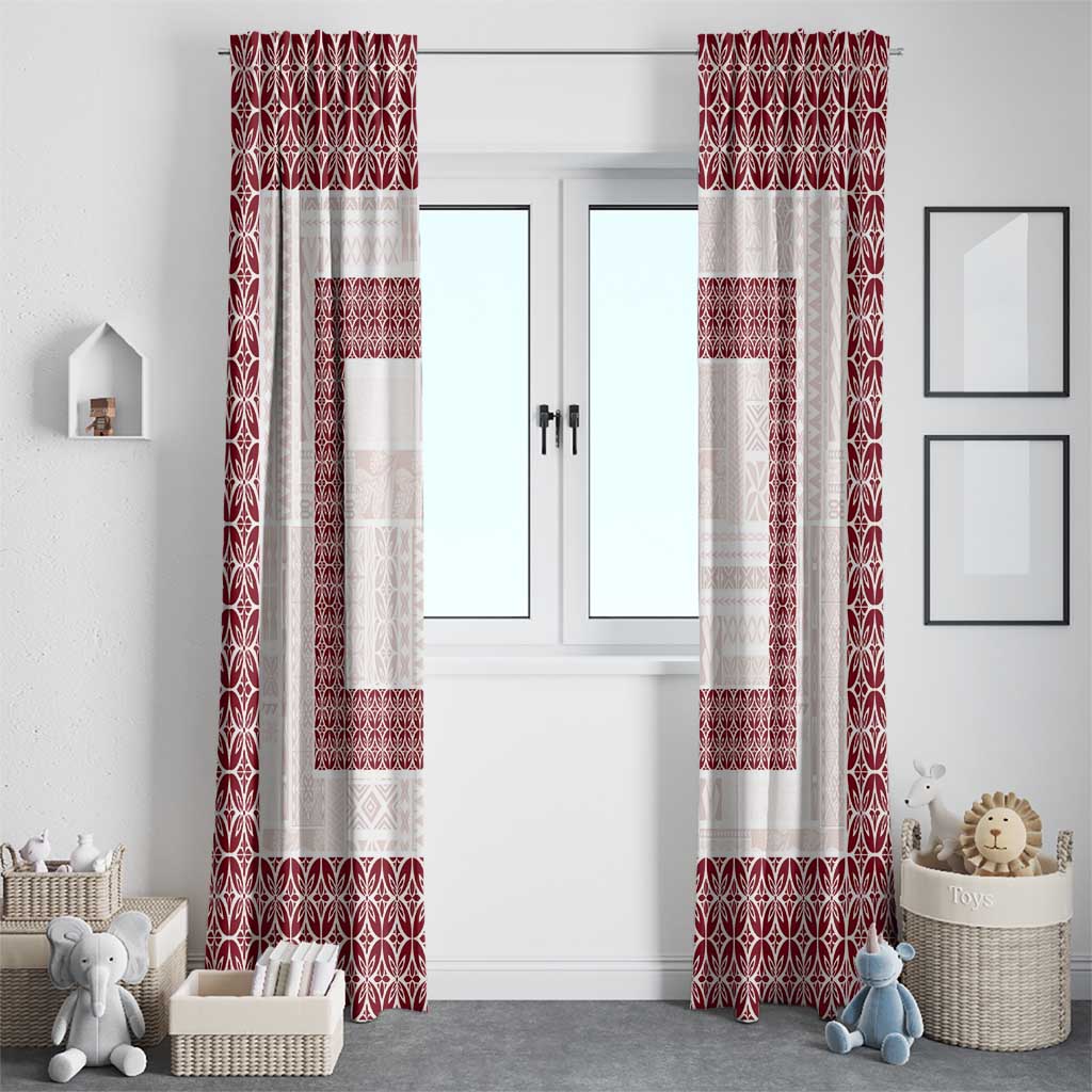 Samoa Siapo Red Trimmed Window Curtain Samoa White Sunday - Polynesian Pride