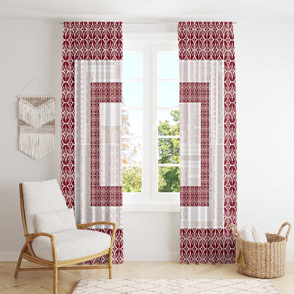 Samoa Siapo Red Trimmed Window Curtain Samoa White Sunday - Polynesian Pride