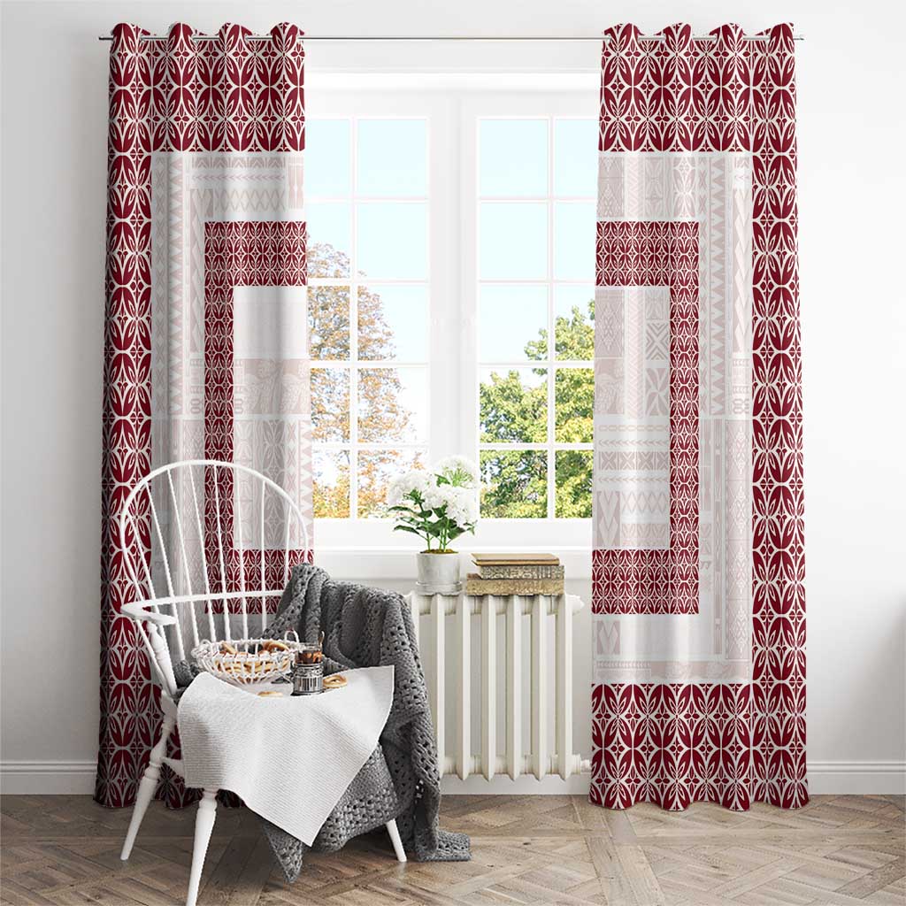 Samoa Siapo Red Trimmed Window Curtain Samoa White Sunday - Polynesian Pride