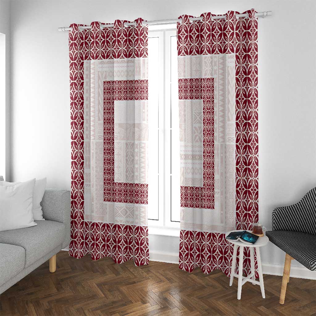 Samoa Siapo Red Trimmed Window Curtain Samoa White Sunday - Polynesian Pride