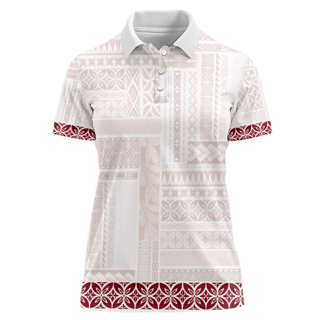 Samoa Siapo Red Trimmed Women Polo Shirt Samoa White Sunday - Polynesian Pride