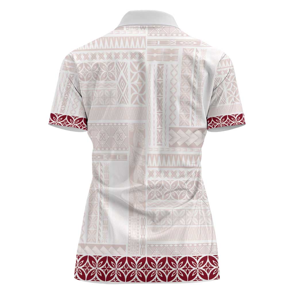 Samoa Siapo Red Trimmed Women Polo Shirt Samoa White Sunday - Polynesian Pride