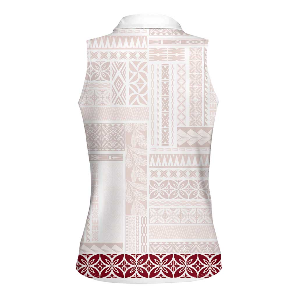 Samoa Siapo Red Trimmed Women Sleeveless Polo Shirt Samoa White Sunday - Polynesian Pride